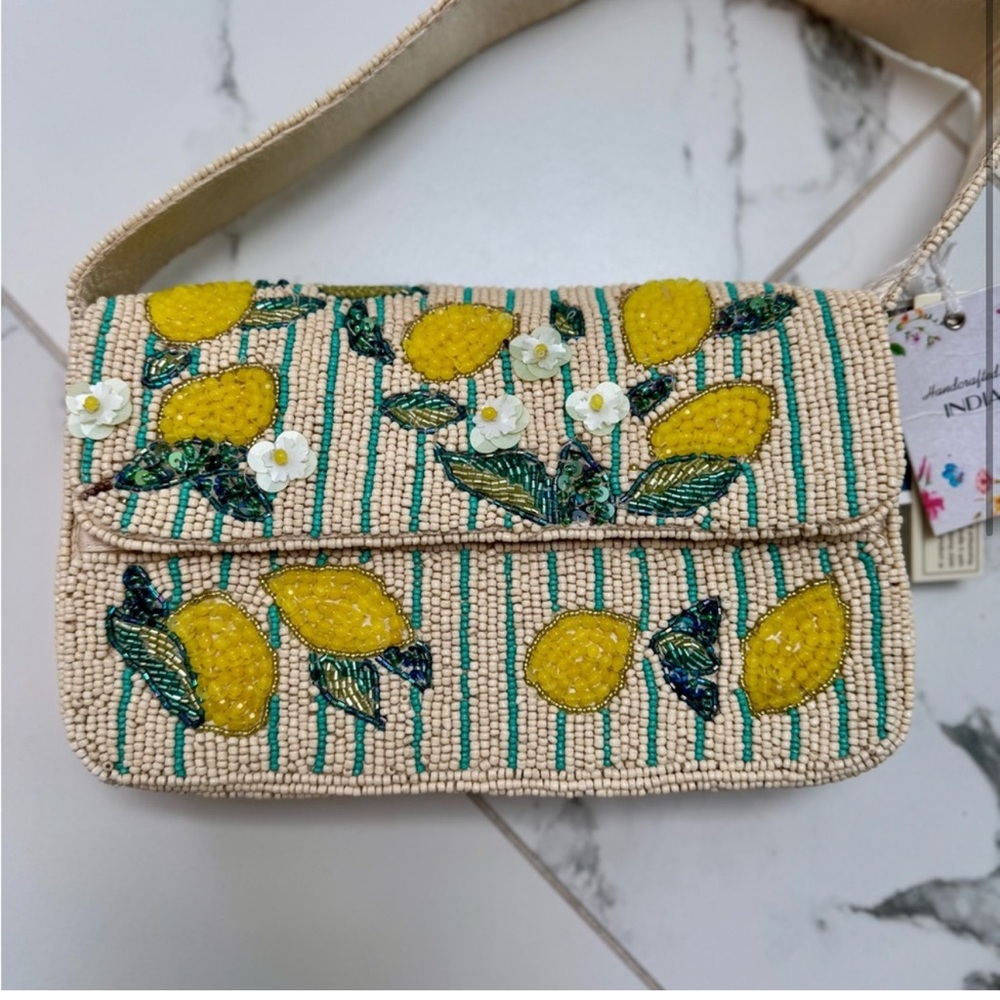 Viral TikTok Beaded Lemon Pattern Bag - Cream and Yellow NWT